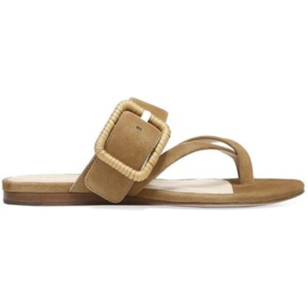 Veronica Beard NWOB Salva Raffia Buckle Suede Flat Sandals Caramel Size 5M